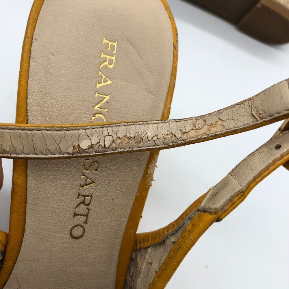 Franco Sarto Womens Wedge Sandals Leather Laser Cut Slingback Yellow Size 8 - Picture 9 of 9
